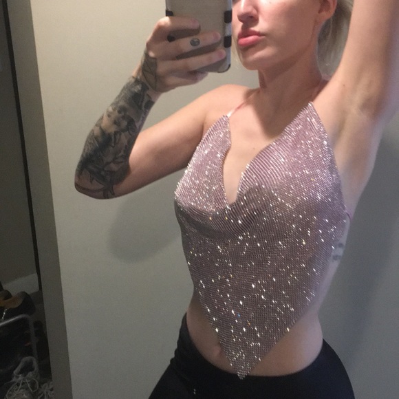 Pink chain mail diamanté top - Picture 2 of 6